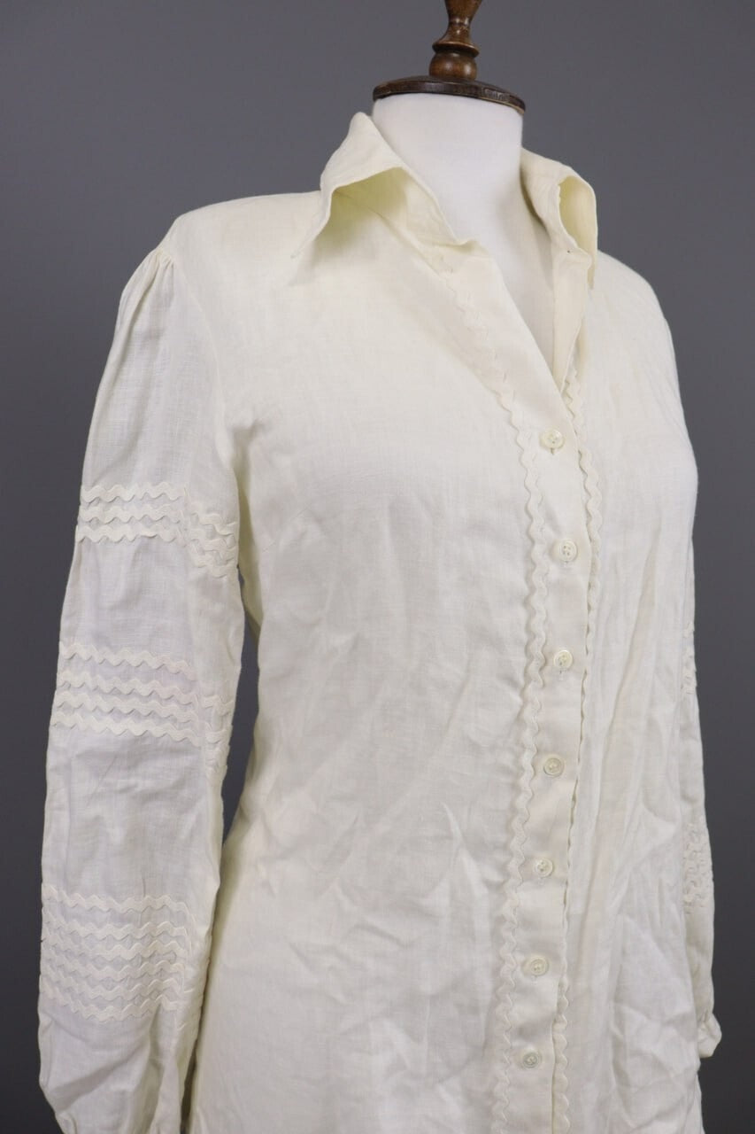 Anne Fontaine Embroidered Long Sleeve Button Top Blouse Tunic Shirt Sz 38