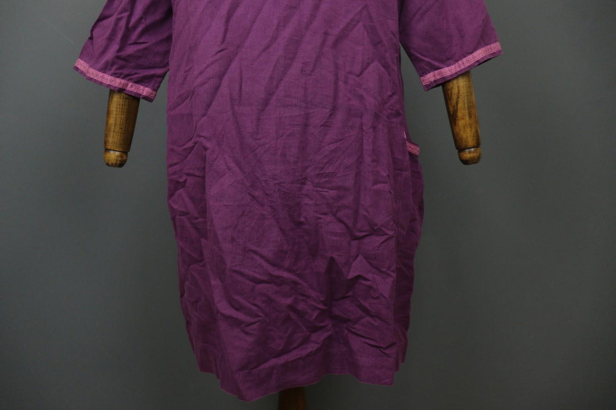 GUDRUN SJÖDEN Purple Cotton Long Sleeve V-Neck Pullover Tunic Dress – Size M