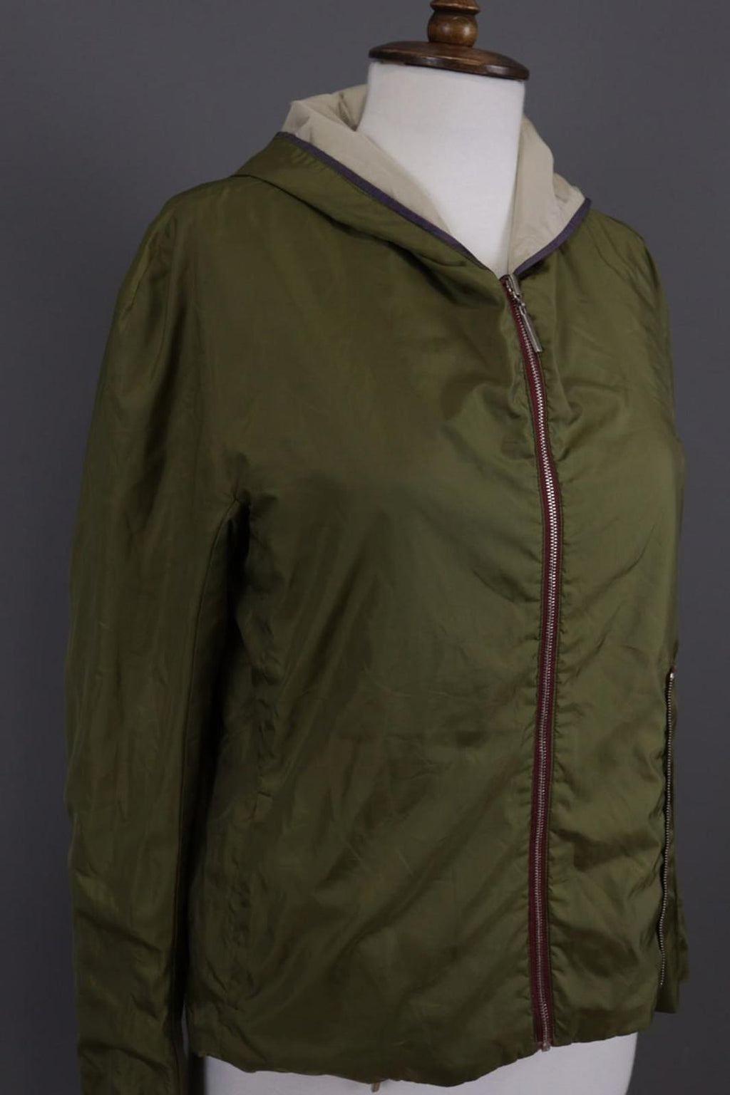 Max Mara Jacket Cream Green Reversible Zipped Pocket Hooded Full Zip – Size 10