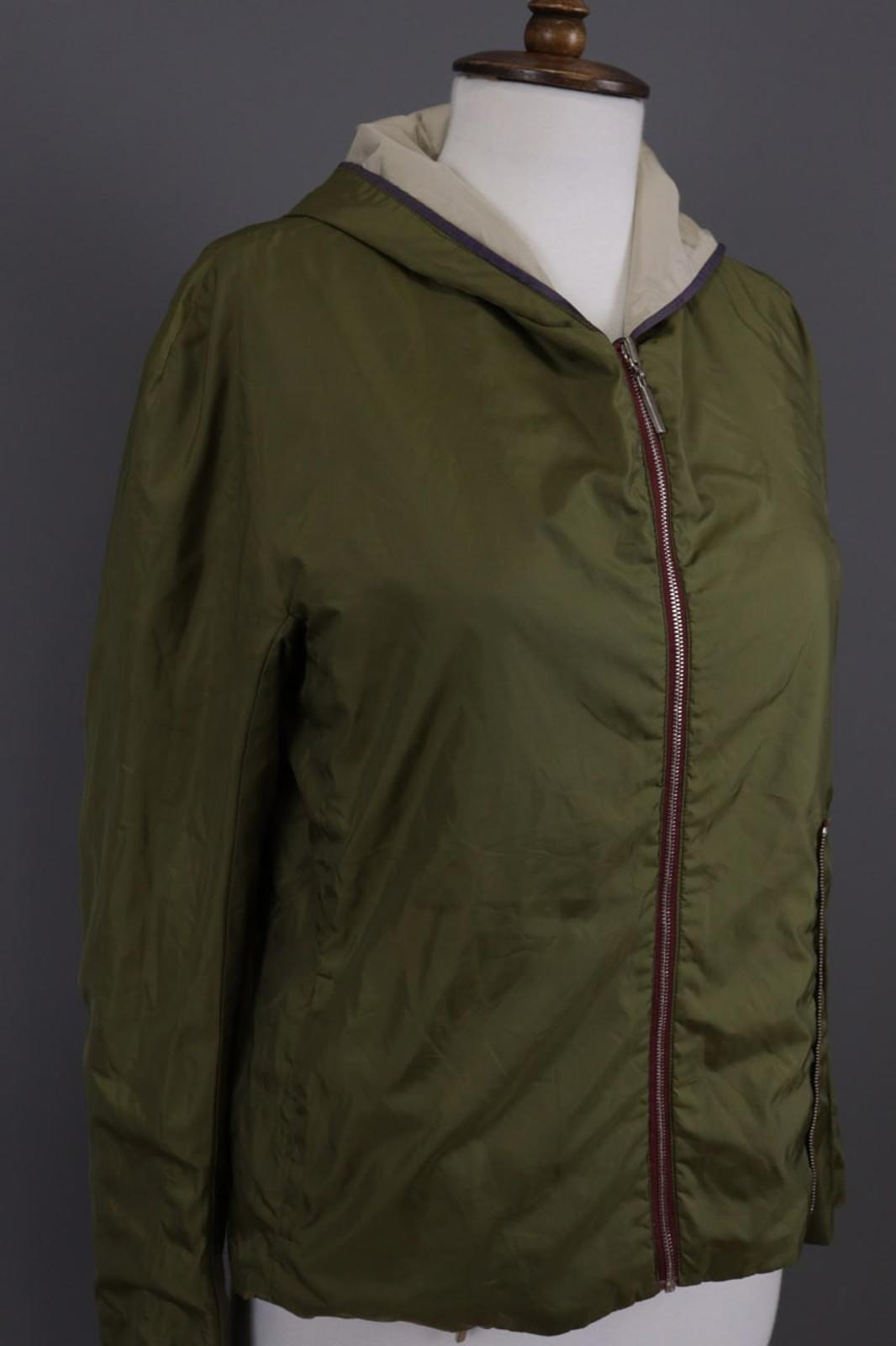 Max Mara Jacket Cream Green Reversible Zipped Pocket Hooded Full Zip – Size 10