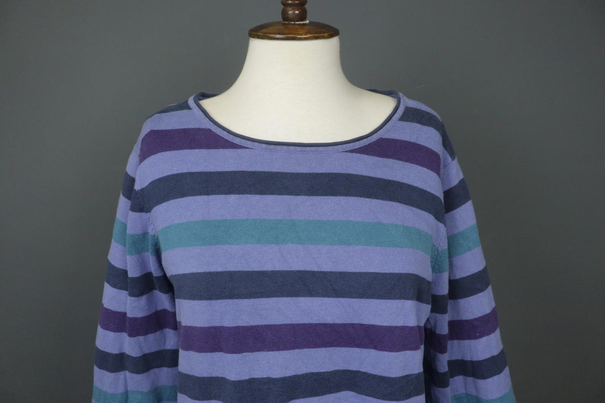 GUDRUN SJODEN Multi Striped 100% Cotton Long Sleeve Round Neck Mini Dress – Size M