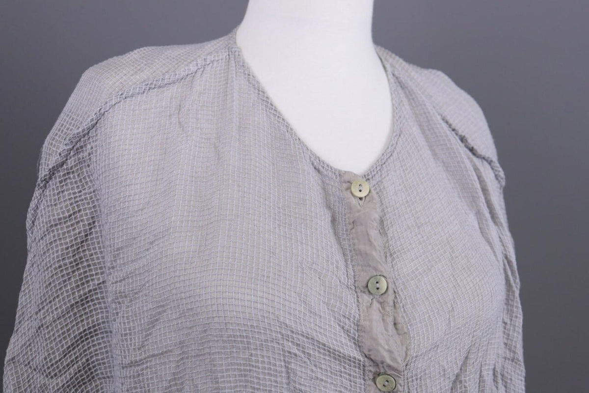 GRIZAS Gray Check Silk Lagenlook Long Sleeve Top Blouse Shirt – Size M