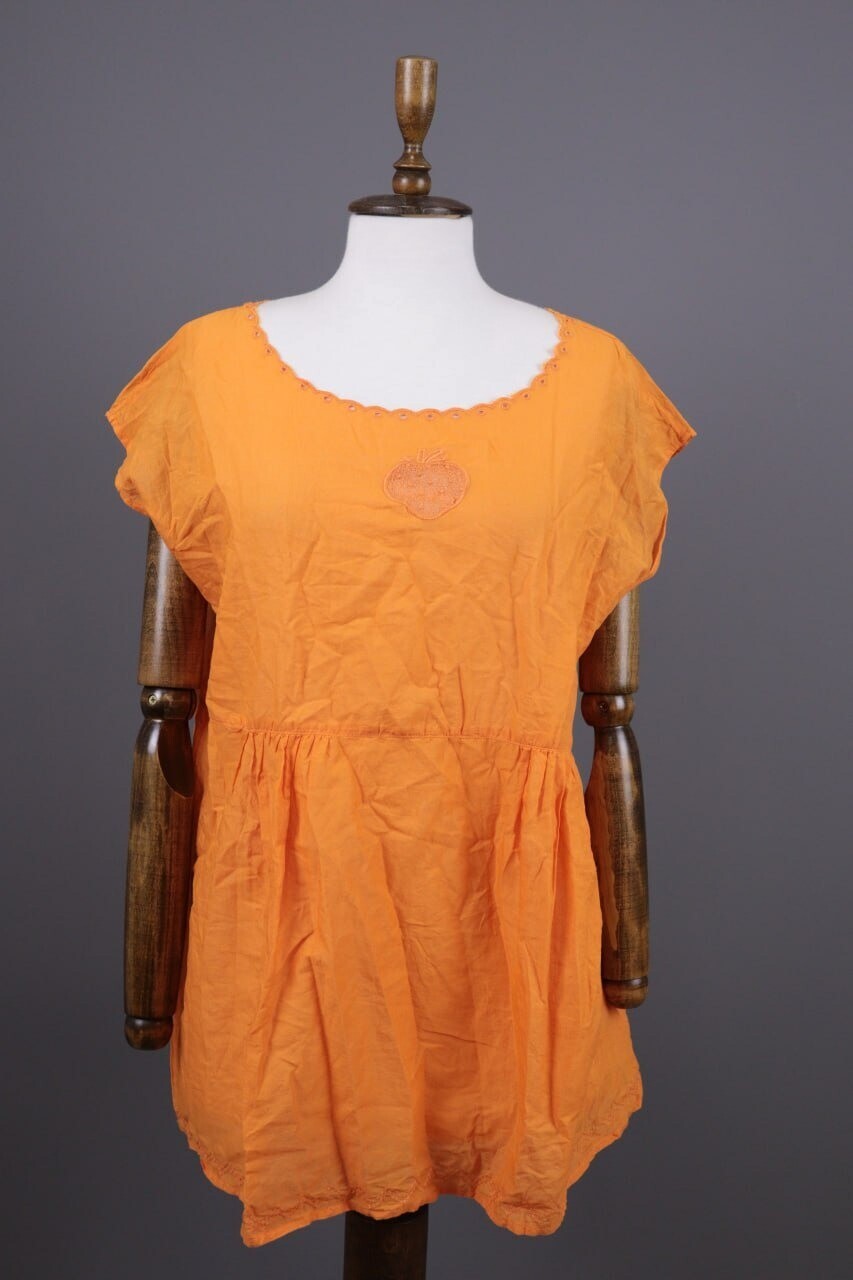 Gudrun Sjoden Orange Lagenlook Blouson Midi Tunic Dress – Size M