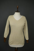 GUDRUN SJÖDEN Ivory Beige Striped Silk Long Sleeve Pullover Knitted Top – Size M