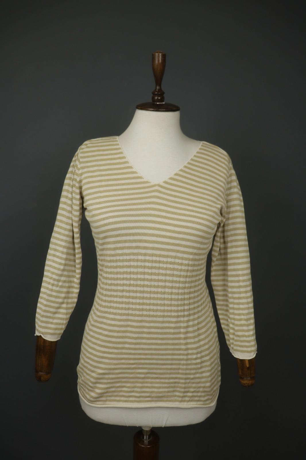 GUDRUN SJÖDEN Ivory Beige Striped Silk Long Sleeve Pullover Knitted Top – Size M