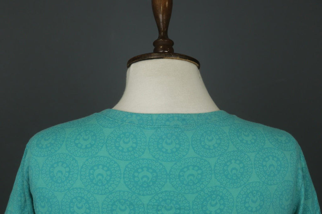 MARIMEKKO MIKA PURAINEN Green Geo Print Cotton 3/4 Sleeve Tie Neck Blouse Top