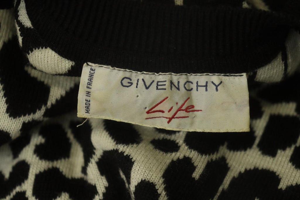 GIVENCHY Life Black White Leopard Print 100% Wool Long Sleeve Sweater Dress M/L