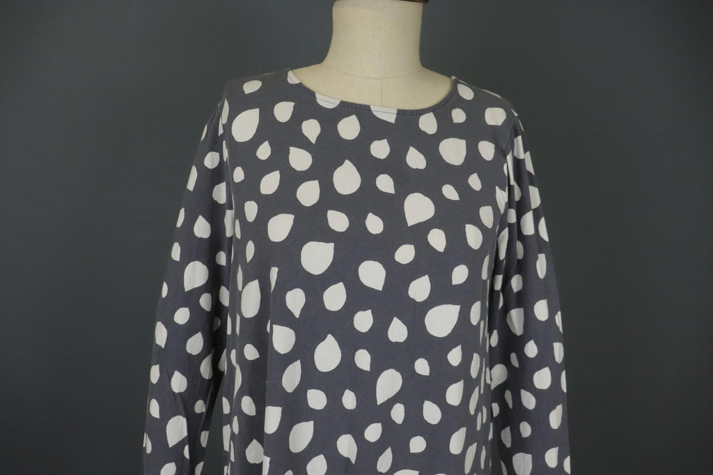 MARIMEKKO Gray White Polka Dot Viscose Long Sleeve Pullover Shift Dress – Size M