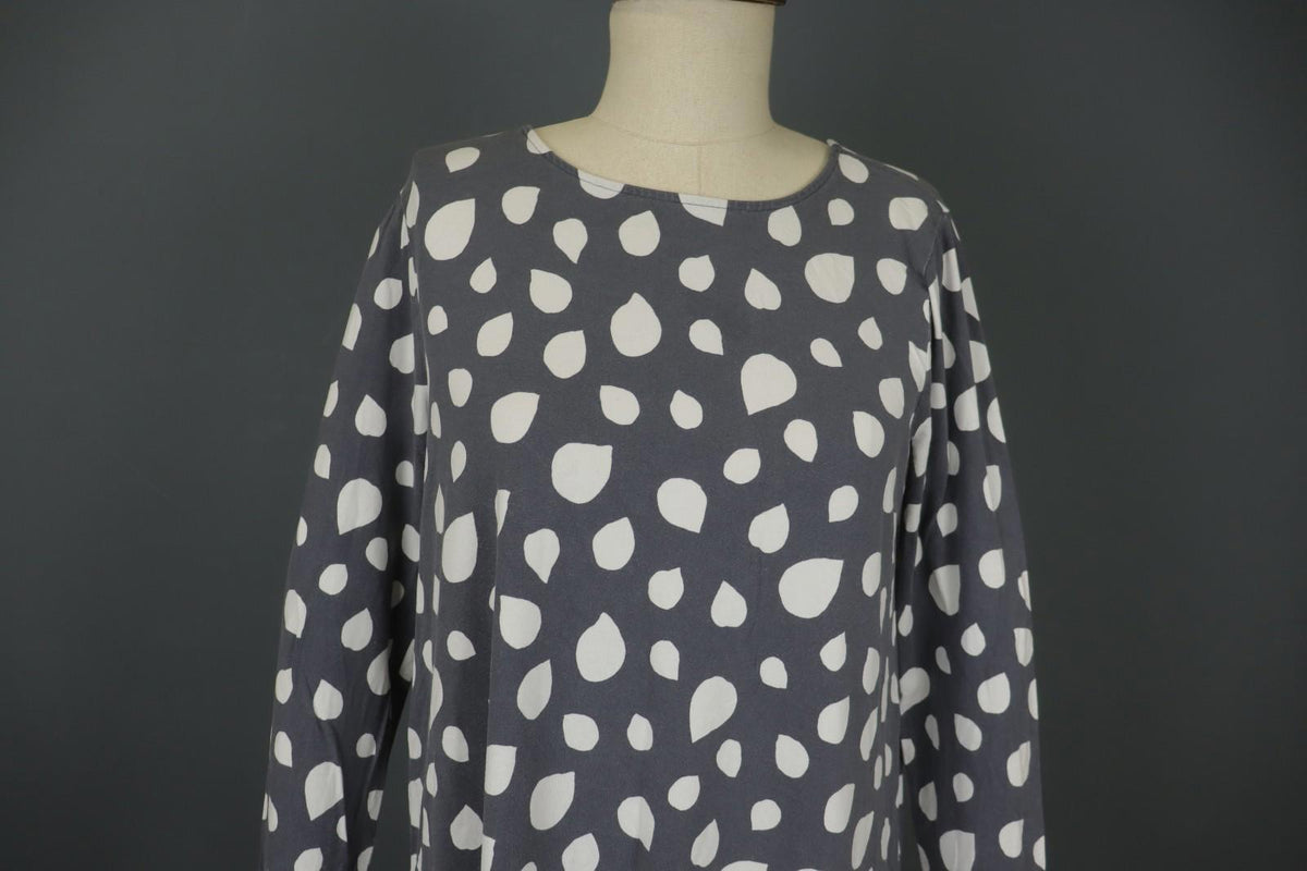 MARIMEKKO Gray White Polka Dot Viscose Long Sleeve Pullover Shift Dress – Size M