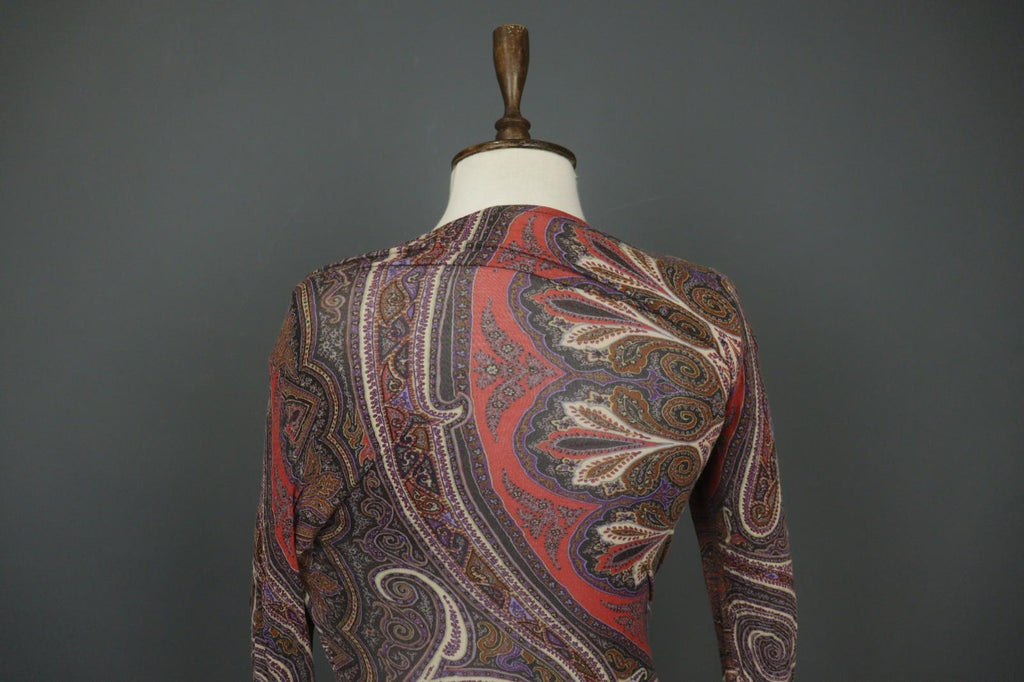 ETRO Milano Multicolor Paisley Classic Long Sleeve V-Neck Mini Dress – Size 42