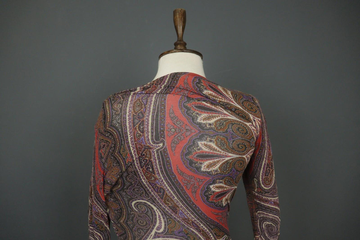ETRO Milano Multicolor Paisley Classic Long Sleeve V-Neck Mini Dress – Size 42