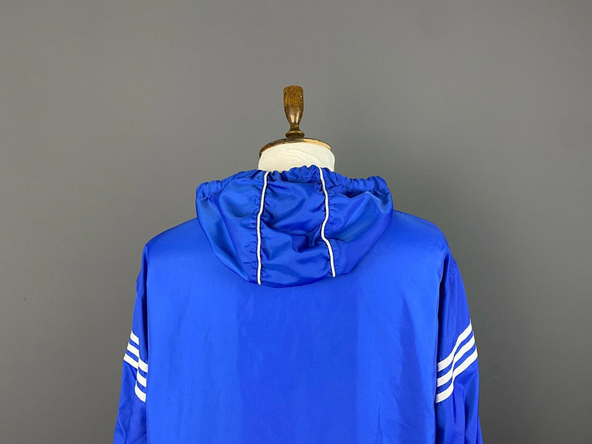 Vintage ADIDAS Blue Nylon Hooded Center Logo Anorak Windbreaker Jacket – Size L