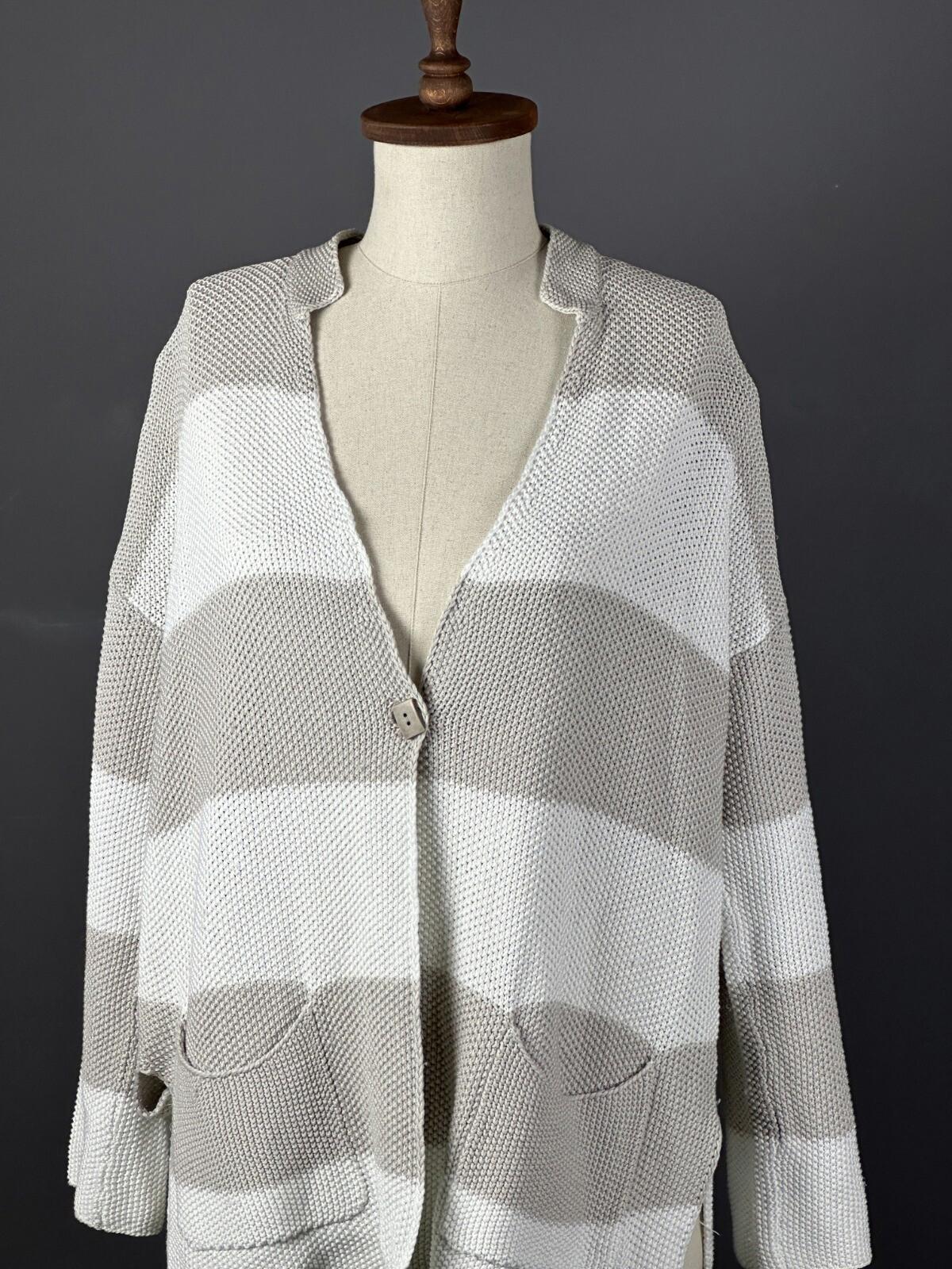 FABIANA FILIPPI Ivory Knit Striped One Button Cardigan Sweater – Size 46 L – Used