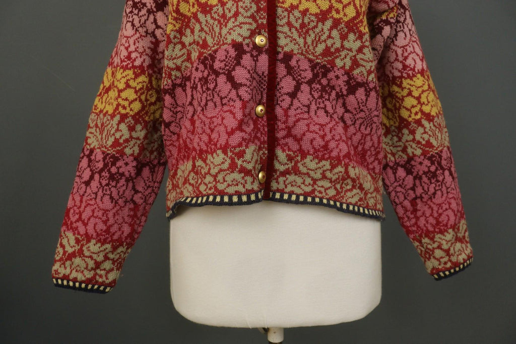 OLEANA Multi 100% Wool Floral Knitted Long Sleeve Button Front Cardigan – Size M