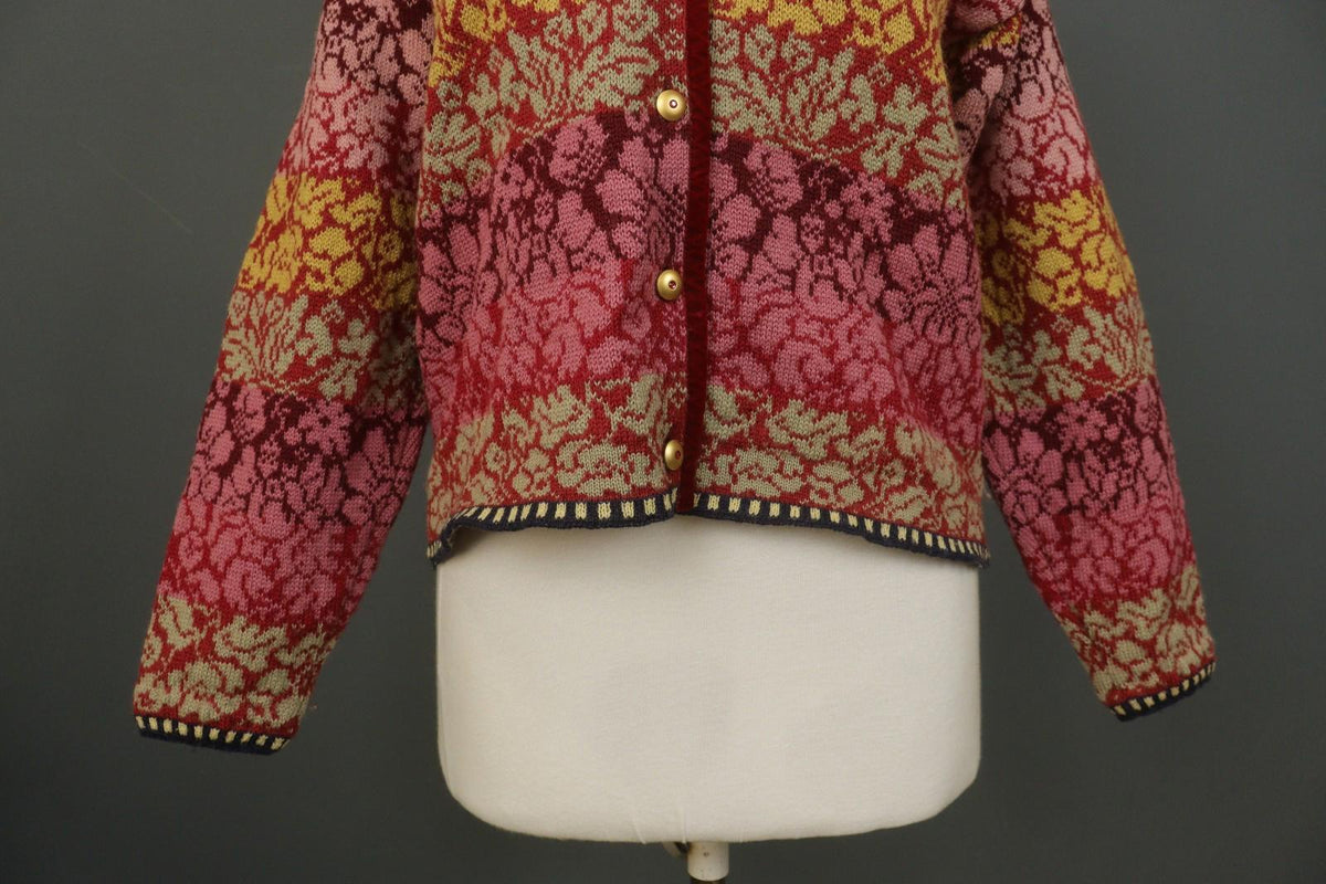 OLEANA Multi 100% Wool Floral Knitted Long Sleeve Button Front Cardigan – Size M