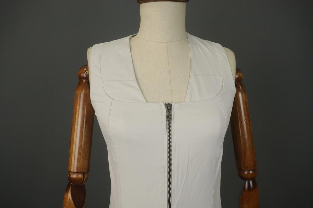 SARAH PACINI White Cotton Sleeveless V-Neck Full Zip Front Bodycon Dress – Size 0
