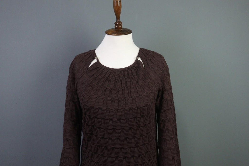 MISSONI Brown Wool Knit A-Line Stretch Sweater Knee Length Dress