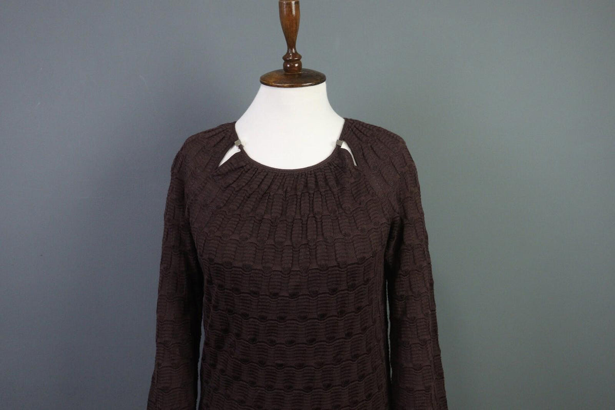 MISSONI Brown Wool Knit A-Line Stretch Sweater Knee Length Dress