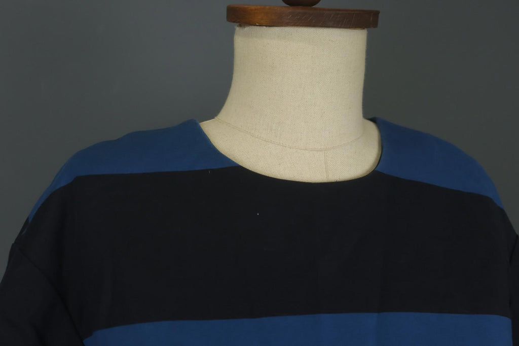 MARIMEKKO LAVINIA Blue Black Striped Cotton Short Sleeve Tunic Top – Size 42