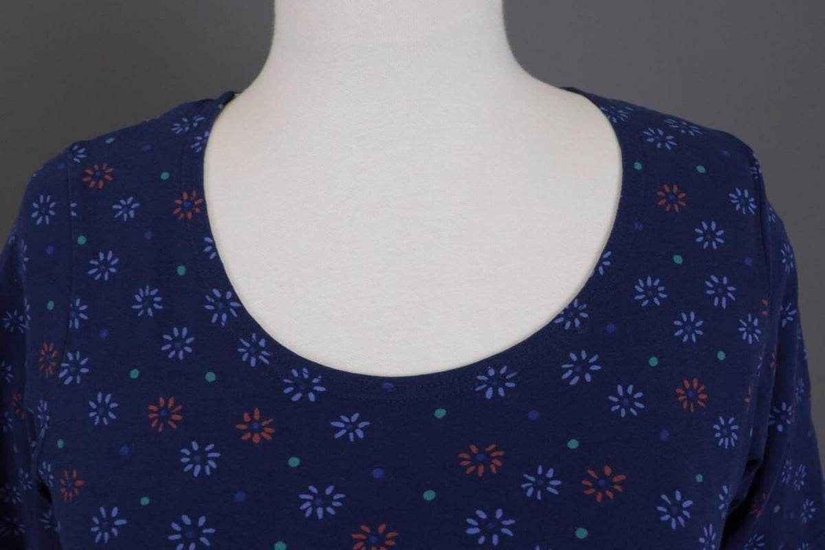 GUDRUN SJODEN Blue Floral Short Sleeve Blouse Top Shirt – Size S