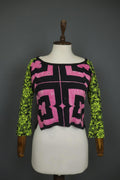CUSTO BARCELONA Multi Floral Cotton Long Sleeve Round Neck Crop Blouse Top Sz M
