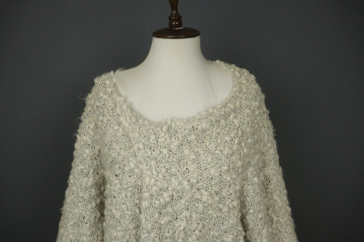 BARBARA SPEER Ivory Textured Knit Long Sleeve Round Neck Pullover Sweater M/L