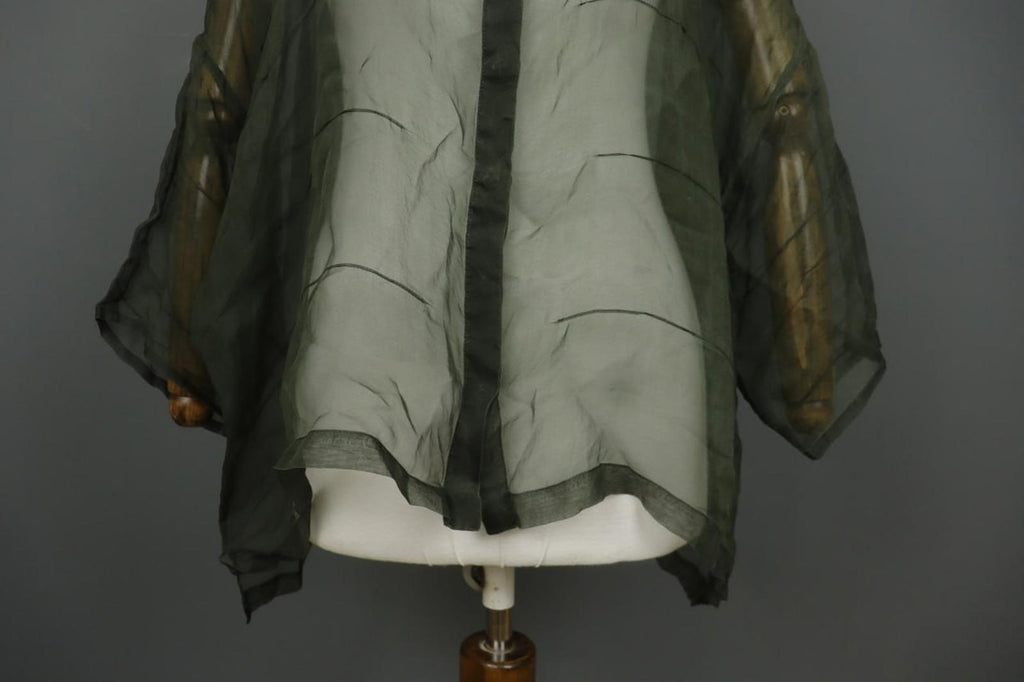 GRIZAS Green Long Sleeve Crew Neck Button Front Sheer Organza Blouse Top – Size L
