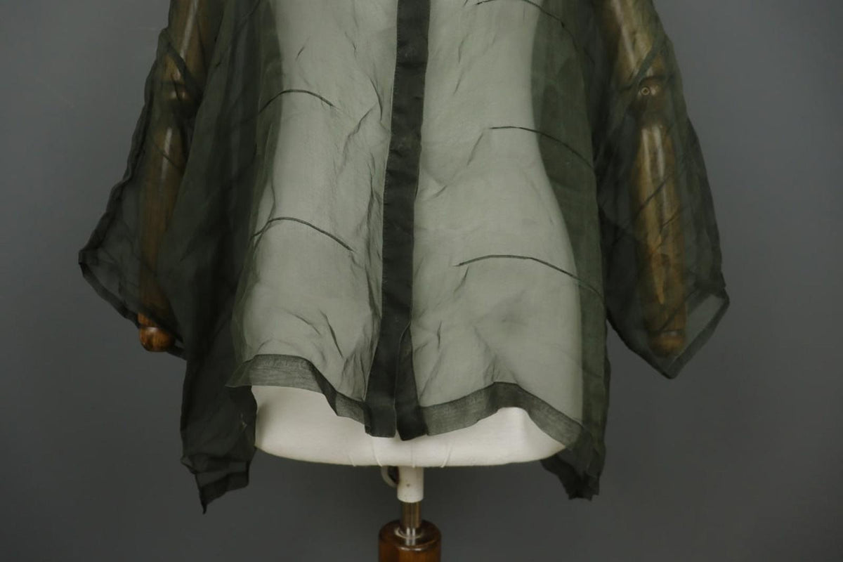 GRIZAS Green Long Sleeve Crew Neck Button Front Sheer Organza Blouse Top – Size L