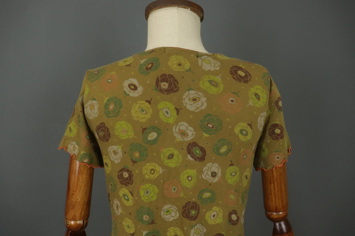 GUDRUN SJODEN Multi Floral Round Neck Short Sleeve Pullover Blouse Top – Size S