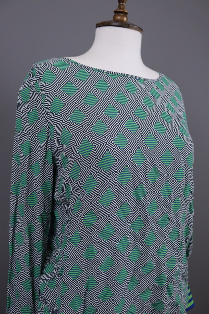 Emily Van Den Bergh Green Geometric Summer Long Sleeve Shirt Top – Size 38