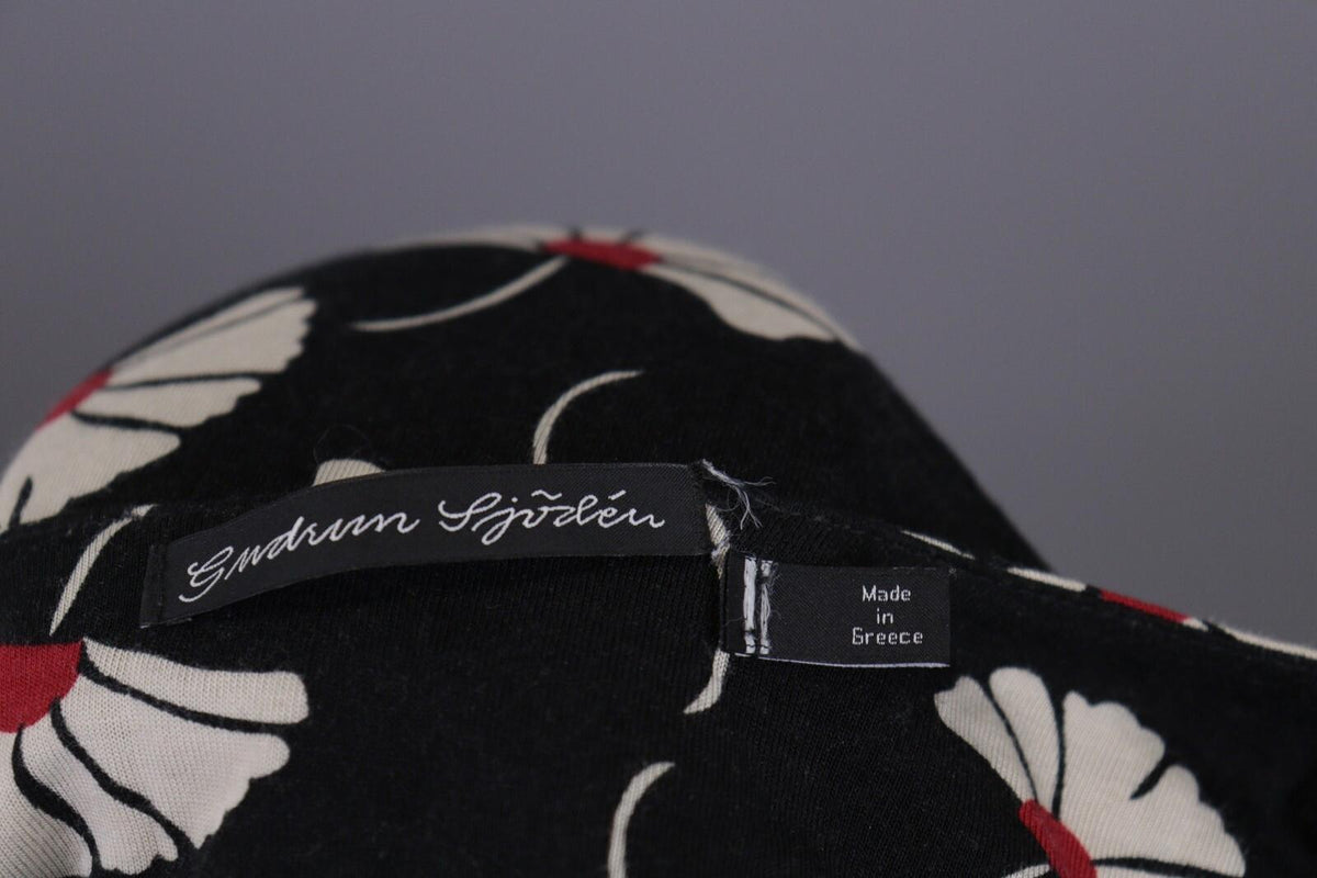 GUDRUN SJODEN Black Floral Relaxed Long Sleeve Blouson Midi Dress – Size L