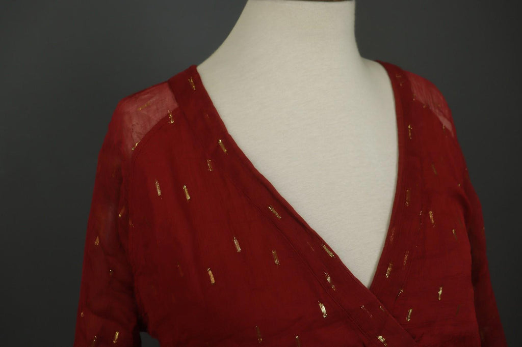 SEZANE Red Metallic Viscose V-Neck Summer Casual Pullover Blouse Top – Size 40