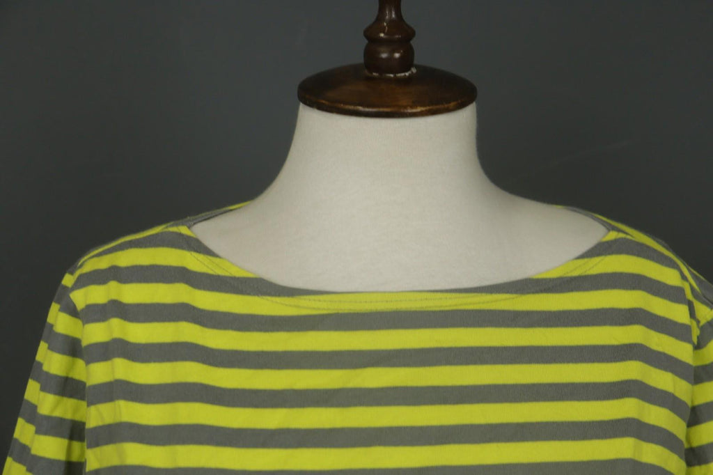 MARIMEKKO Original Yellow Gray Striped 100% Cotton 3/4 Sleeve Knit Top – Size L