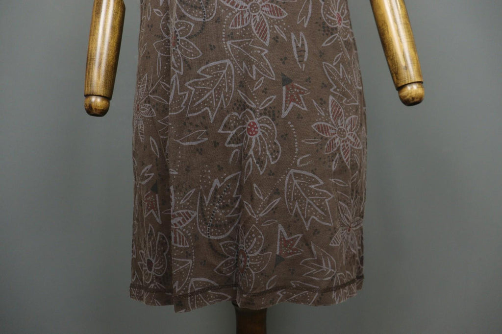 GUDRUN SJODEN Brown Floral Lyocell Short Sleeve Round Neck Sheath Dress – Size M
