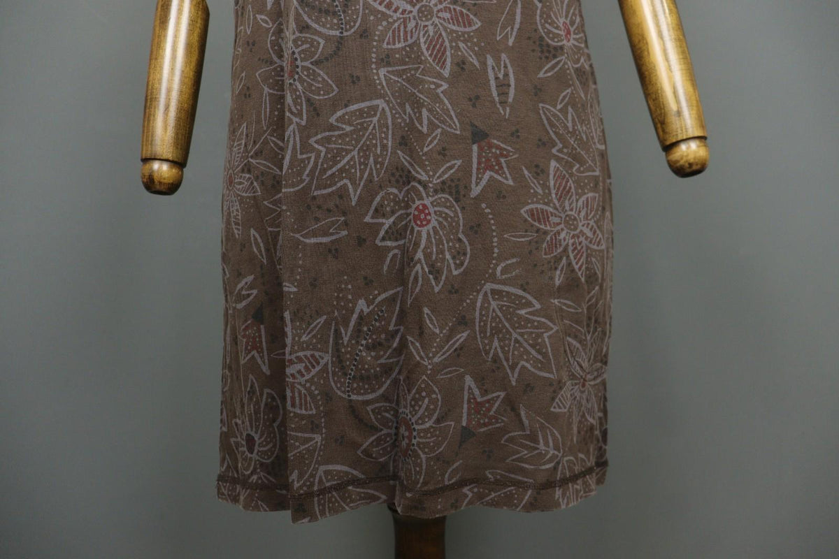 GUDRUN SJODEN Brown Floral Lyocell Short Sleeve Round Neck Sheath Dress – Size M