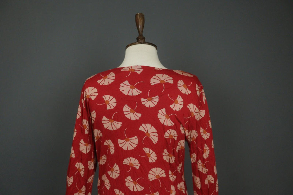 GUDRUN SJODEN Red Tan Floral 100% Modal Classic Long Sleeve Sheath Dress – Size M – Used