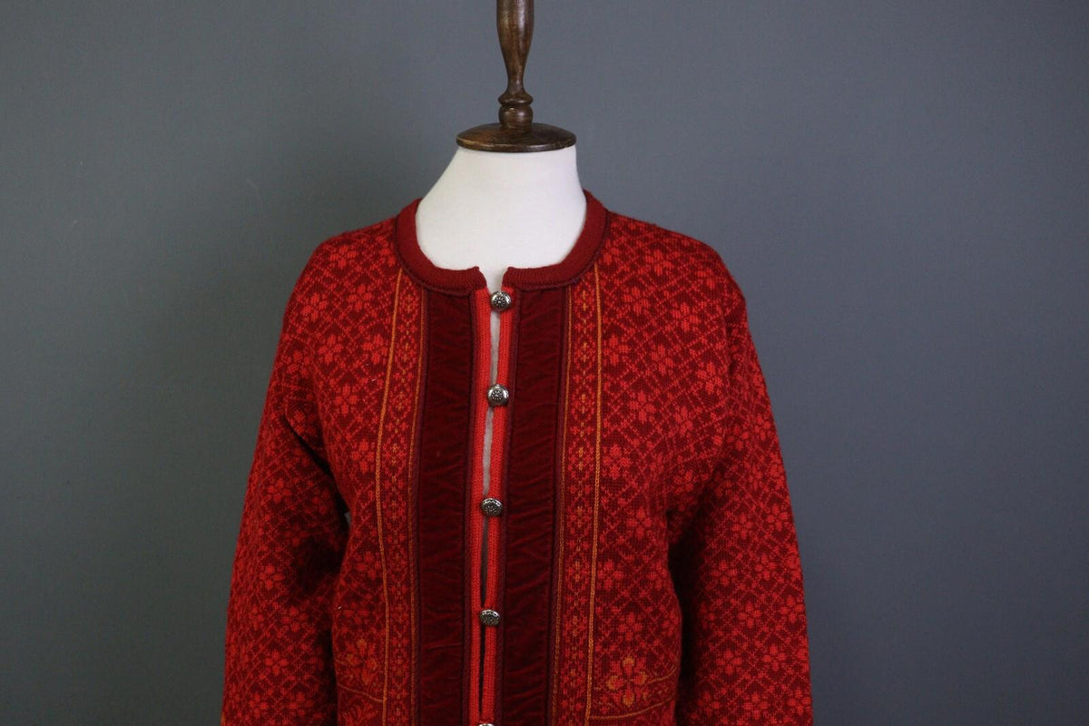 DALE OF NORWAY Red Geometric Wool Knit Button Cardigan Sweater – Size 3