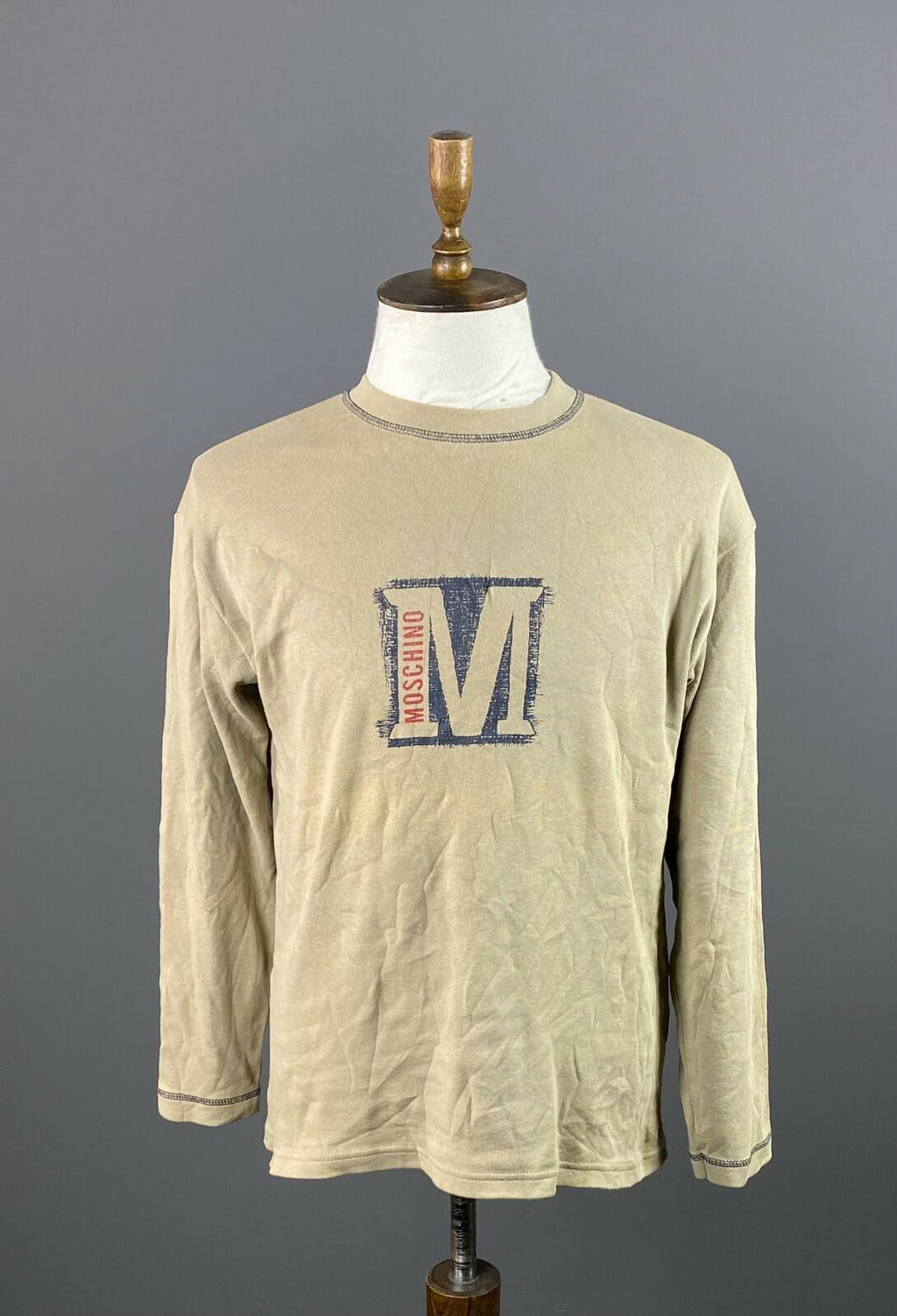 MOSCHINO JEANS Beige Cotton Big Logo Long Sleeve T-Shirt – Size XXL