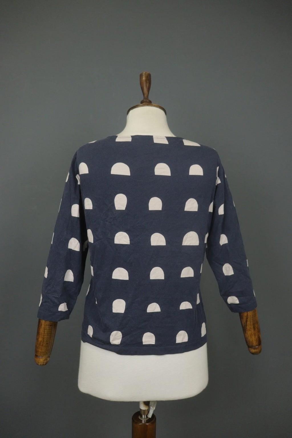 MARIMEKKO Blue White Polka Dot 3/4 Sleeve Round Neck Pullover Knit Top – Size M