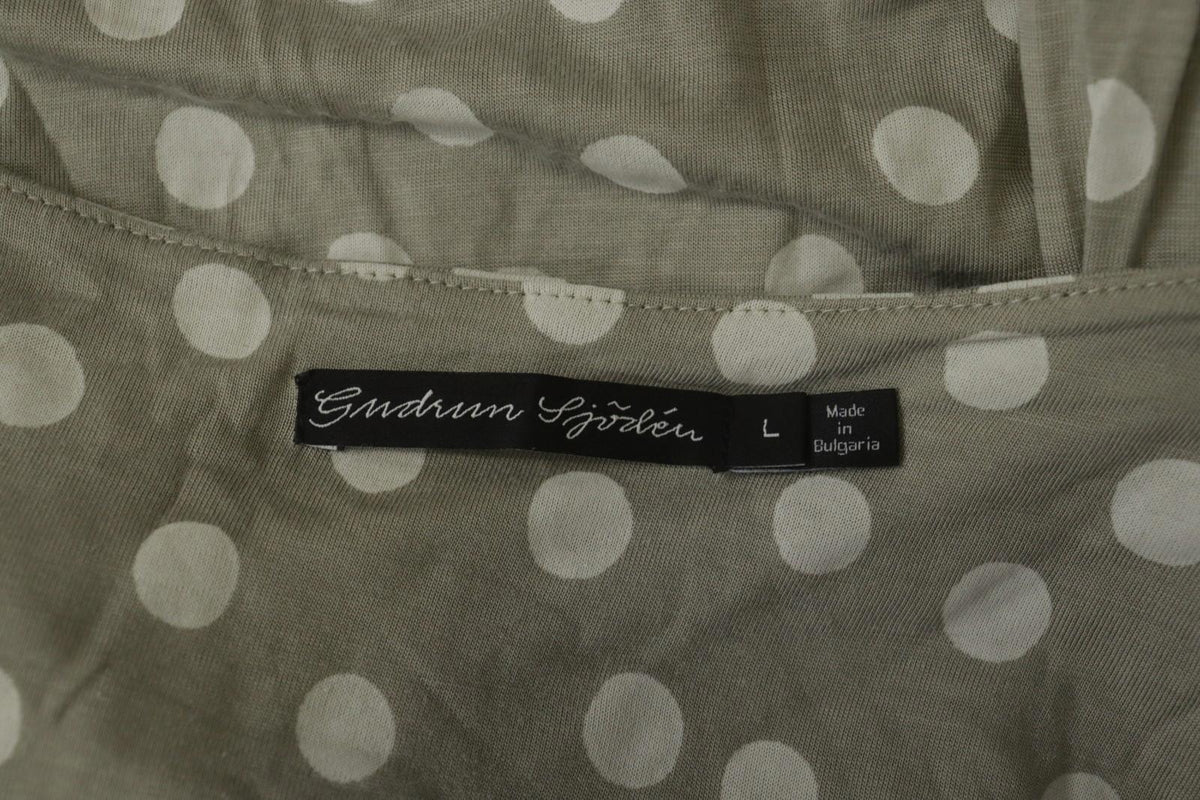 GUDRUN SJODEN Gray Polka Dot Lyocell Long Sleeve Round Neck Blouse Top – Size L