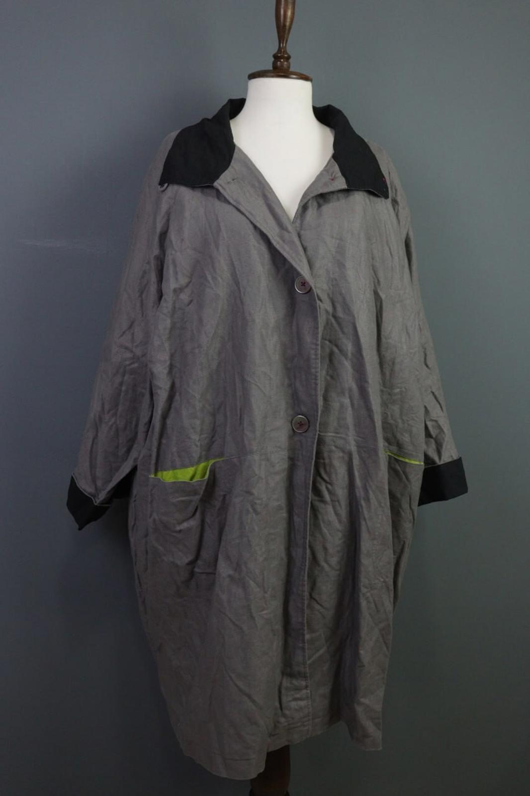 GUDRUN SJODEN Gray Windbreaker Linen Parka Oversized Coat Jacket – Size XL