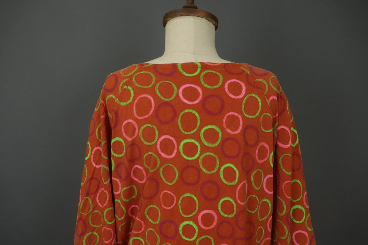 GUDRUN SJODEN Orange Polka Dot Viscose Long Sleeve Pullover Shift Dress – Size L