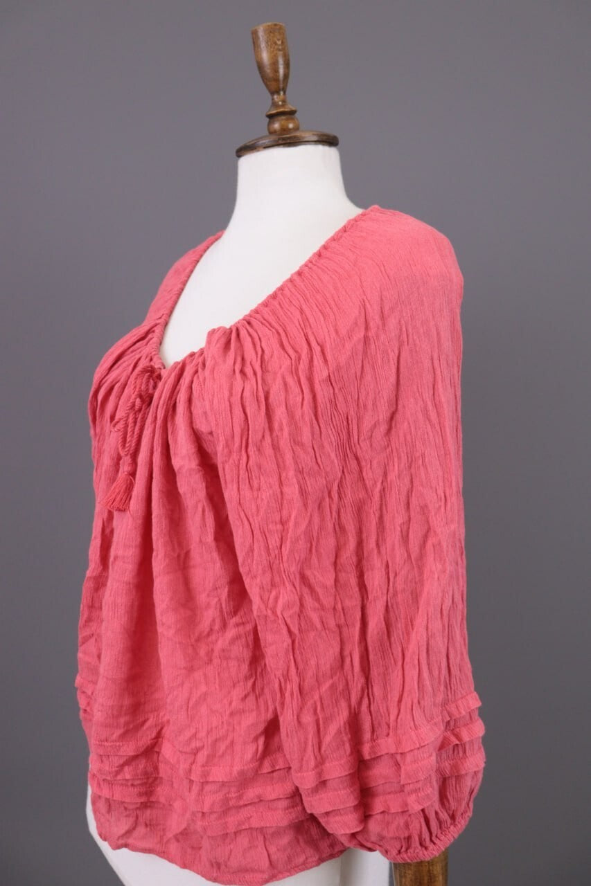 Denim & Supply Ralph Lauren Pink 3/4 Sleeve Drawstring Blouse Top Shirt – Size M