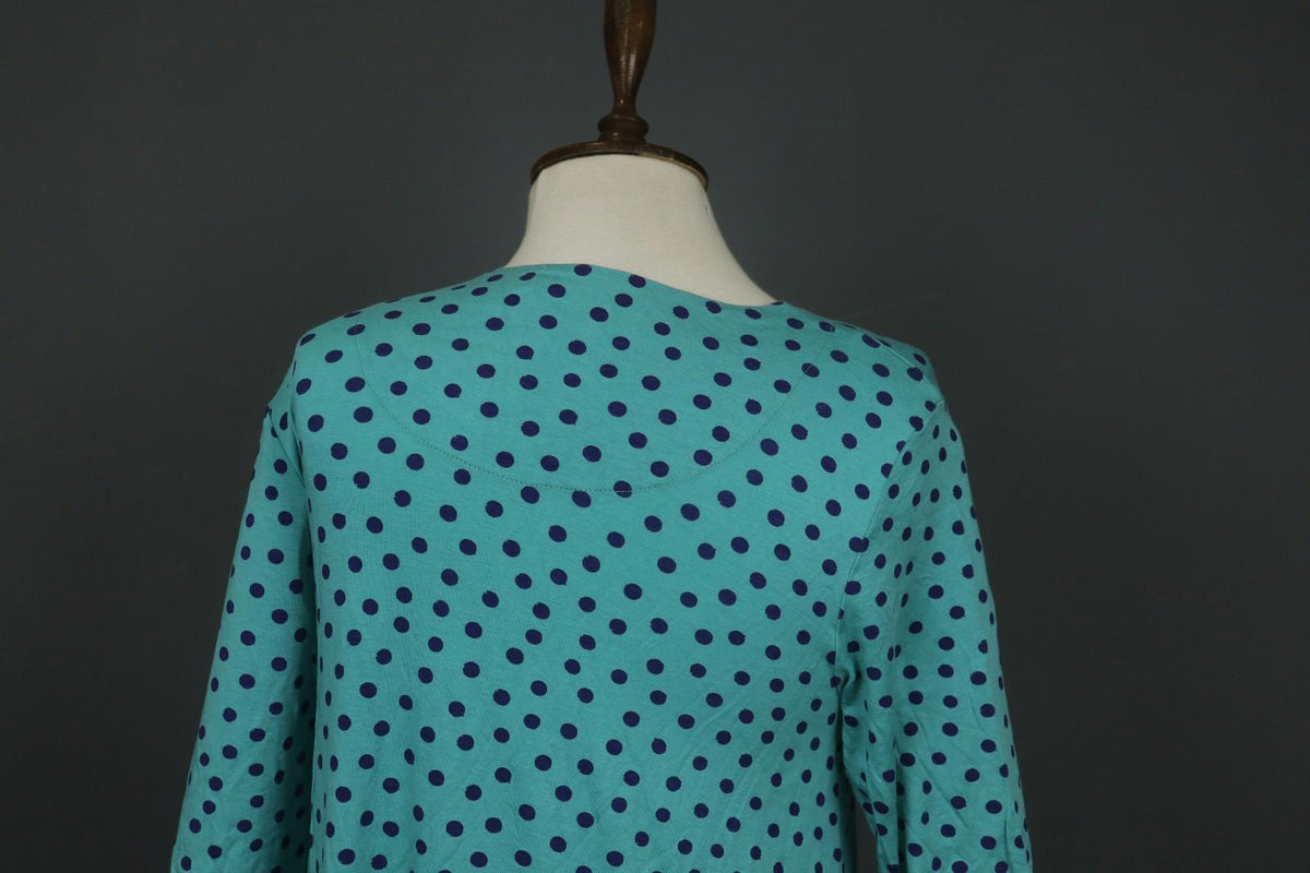 GUDRUN SJODEN Green Blue Polka Dot Round Neck Long Sleeve Tunic Dress – Size S