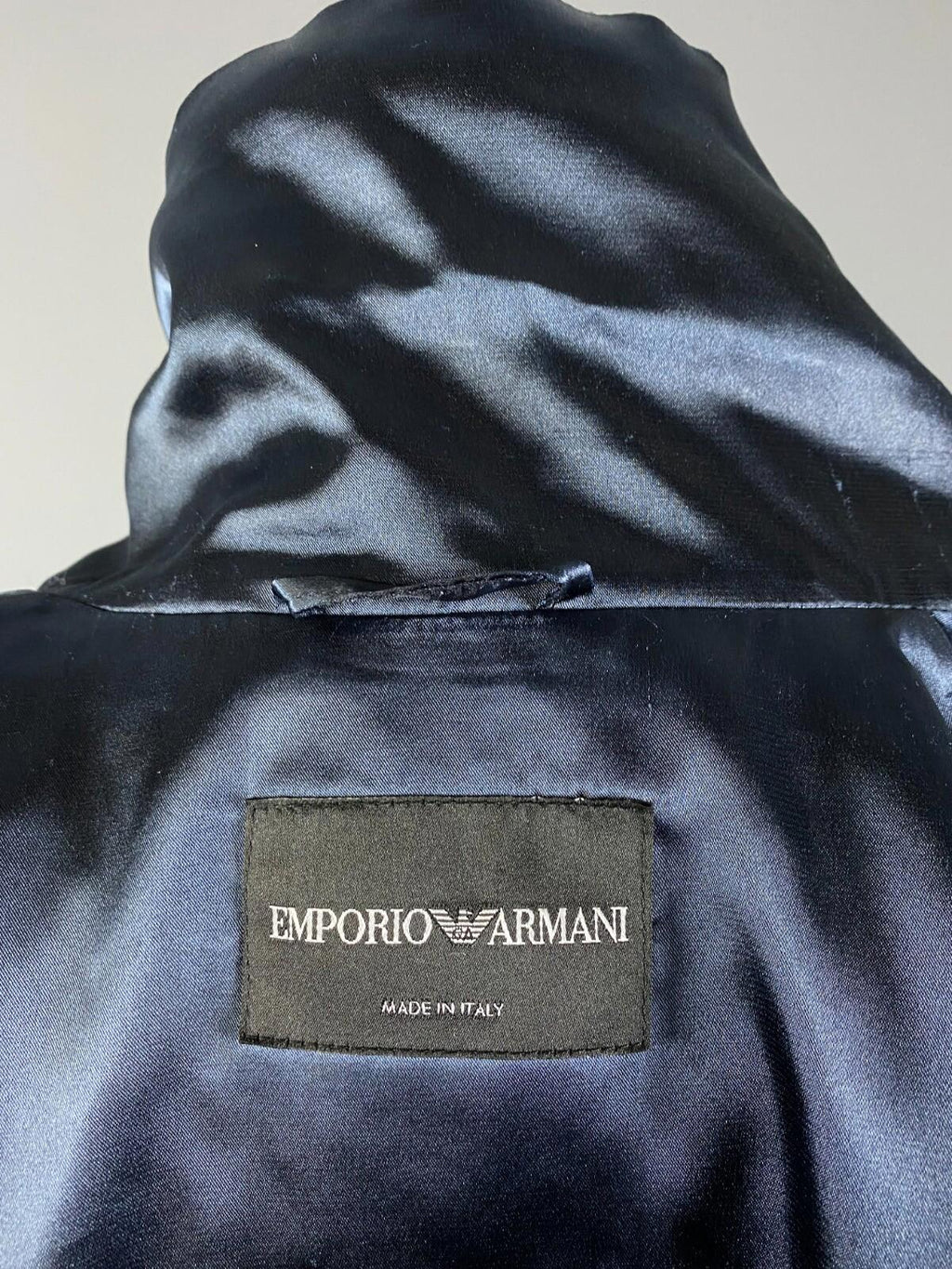 EMPORIO ARMANI Blue Wool Lagenlook Textured Three Button Blazer Jacket – Size 44