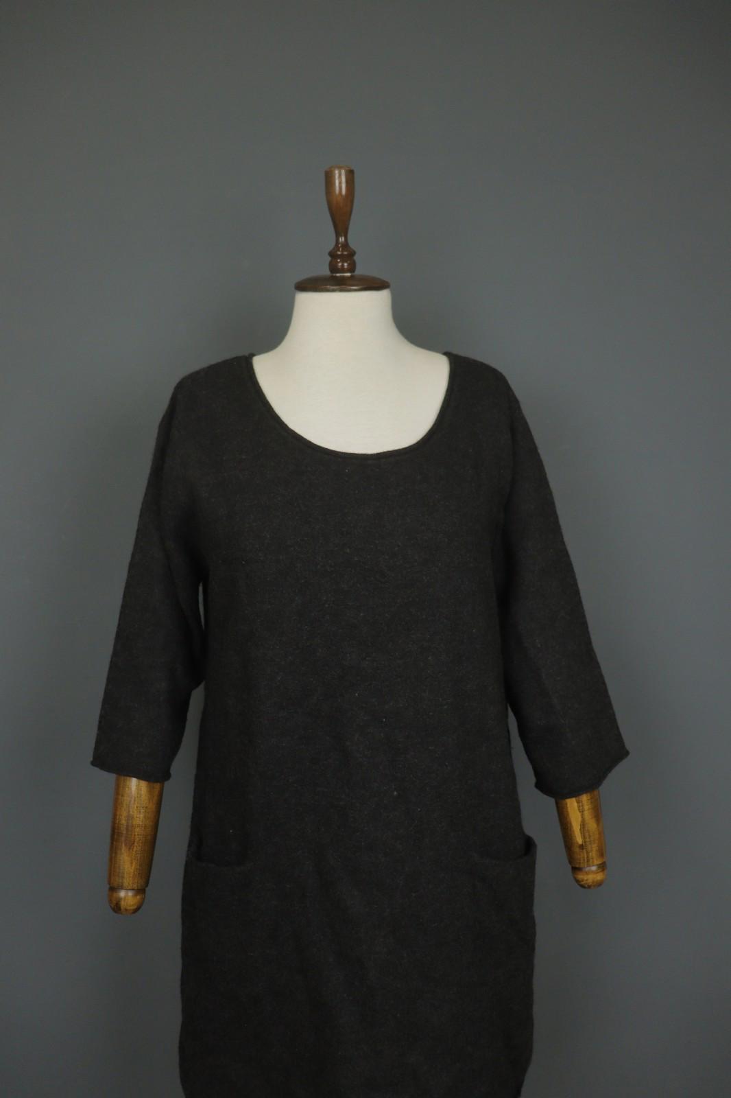 GUDRUN SJODEN Black 100%Wool Knitted Round Neck Long Sleeve Sweater Dress – Size L
