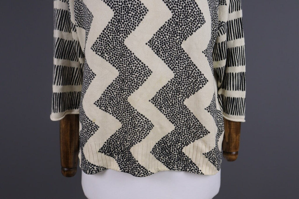 Gudrun Sjoden Beige Zig Zag 3/4 Sleeve Knit Sweater – Size S