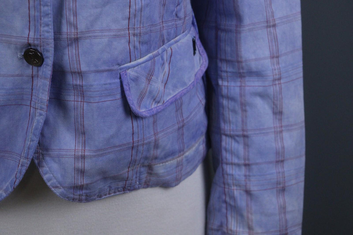 BNWT GALLIANO Blue Check Three Button Blazer Jacket – Size 26 / 40