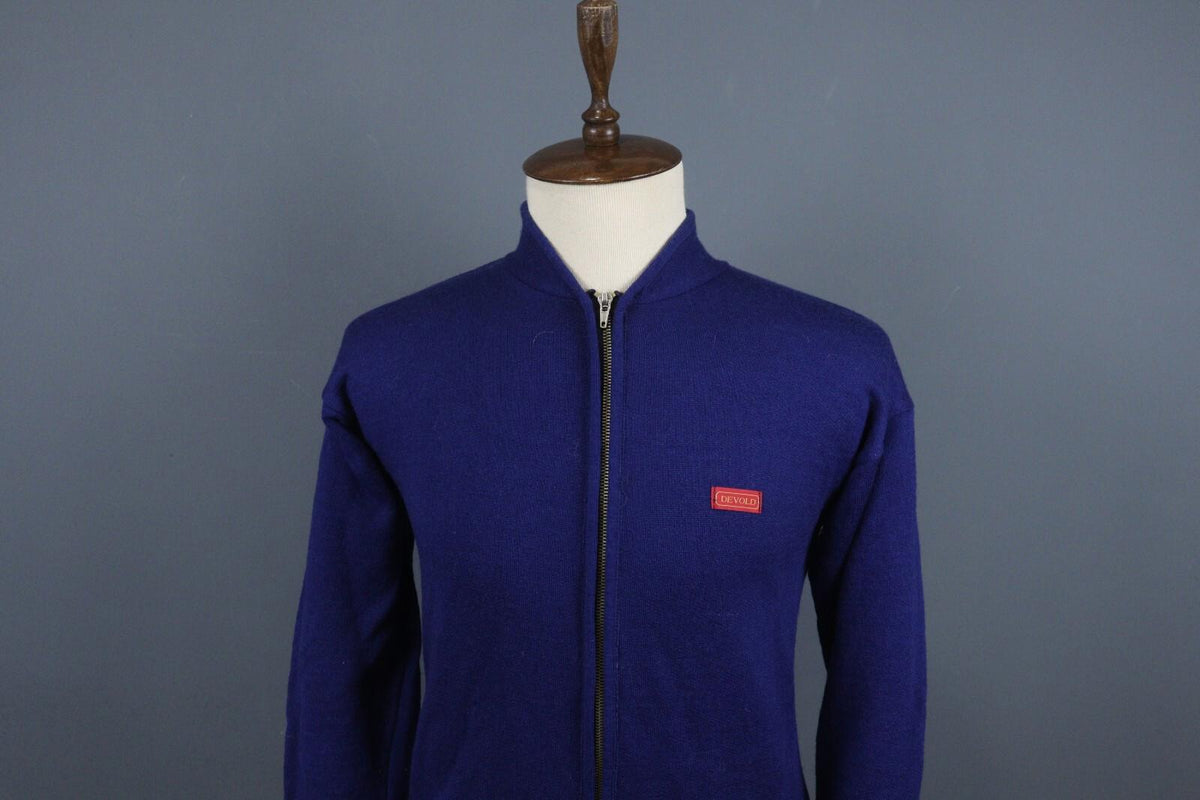 DEVOLD Blue Wool Long Sleeve High Neck Full Zip Sweater – Size S