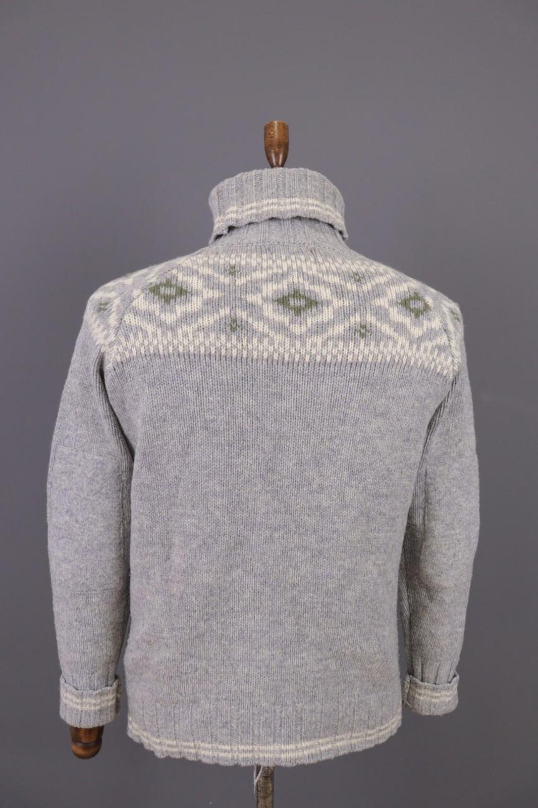 DEVOLD Gray Vintage Fair Isle Turtle Neck Wool Knit Ski Sweater – Size M